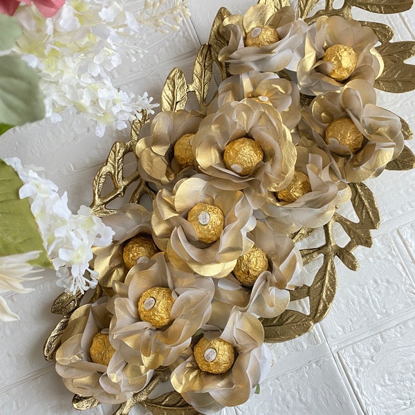Camelia Wedding  Gold Color Flower Wrapper for Holding Chocolate, Chocolate Wrappers, Centerpiece Flowers