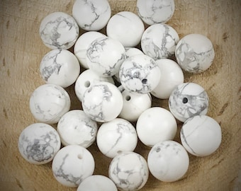 White Stone Round 14mm Beads B4726 Qty 6