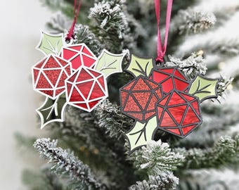 D20 Holly | Ornament | Mirror/Pearl/Glitter Acrylic