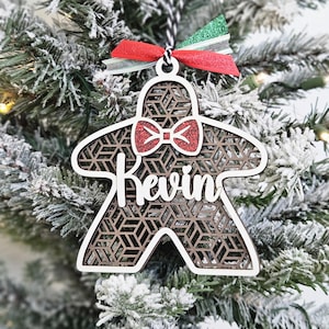 Personalized Meeple Ornament | Bow Tie