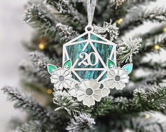 D20 Flower Field | Ornament | Mirror/Swirl Acrylic 2