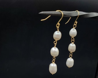 Natural Freshwater Pearl Gold filled Long Tassel Drop Earrings for Women (Handmade)