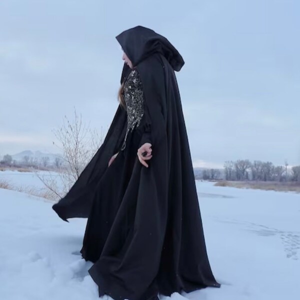 Black Full Hooded Cape With or Without Cat Ears