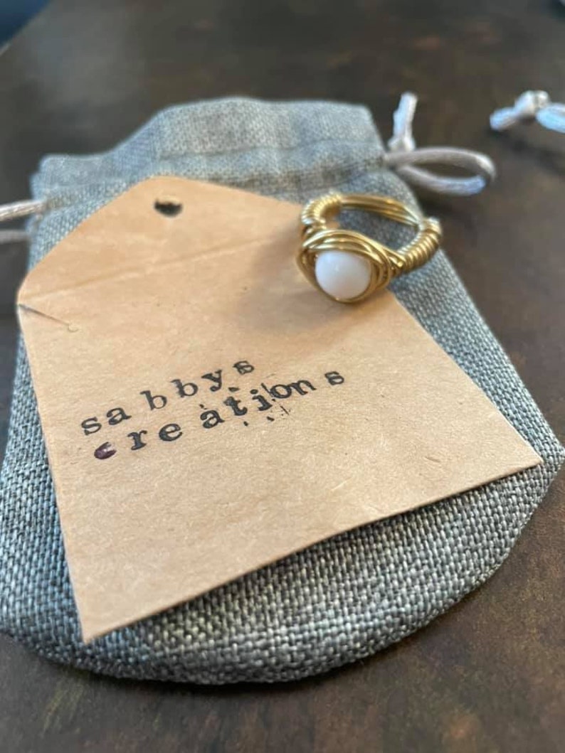White Bead Gold Wire Ring