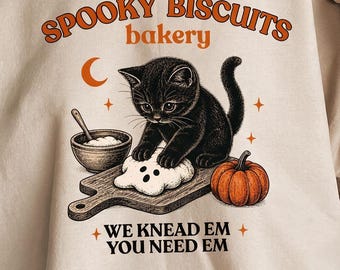 Halloween Shirt, Funny Baker T-Shirt, Black Cat Baking Tee, Spooky Biscuits Bakery, We Knead Em You Need Em, Gift for Bakers