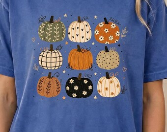 Pumpkin Shirt, Whimsical Watercolor Pumpkin Pattern, Fall T-Shirt, Autumn Tee, Halloween Thanksgiving Outfit, Pumpkin Patch Gift