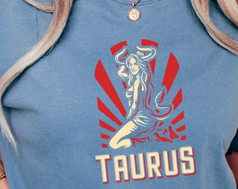 Maglietta retrò con stampa zodiacale Comfort Colors®, regalo astrologico per lei, maglietta con oroscopo del Toro, abbigliamento per il compleanno di aprile e maggio con segno di terra