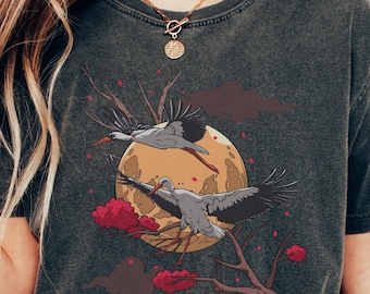 Vintage Stork Shirt Comfort Colors® Flying Bird Graphic Tee, Nature Lover Gift, Cottagecore Aesthetic Top, Art Nouveau Animal T-Shirt
