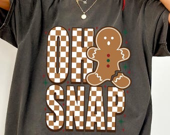 Maglietta Oh Snap Gingerbread Man, divertente maglietta natalizia, maglietta con grafica retrò per le feste, simpatico regalo di biscotti di Natale, top estetico Comfort Colors®