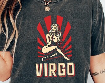 Maglietta con segno zodiacale della Vergine, maglietta con astrologia retrò, poster vintage, regalo con oroscopi Comfort Colors®, compleanno agosto settembre, grafica con segno di terra