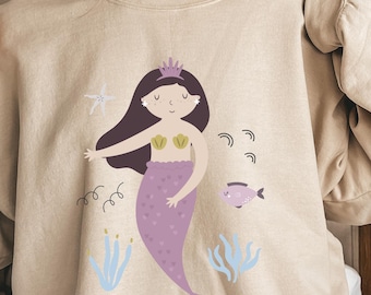 Graziosa maglietta con sirena per ragazze, maglietta grafica per bambini, regalo per figlia, regalo di compleanno per nipote, stravagante arte dell'oceano, stile giovanile Comfort Colors®