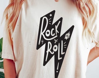 Maglietta Rock N Roll Lightning Bolt, maglietta vintage di una band, maglietta estetica grunge Comfort Colors®, maglietta retrò oversize, regalo per rocker