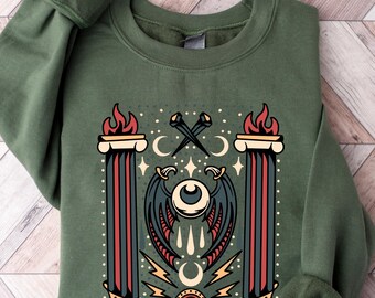 Maglietta con carte dei tarocchi mistici, maglietta con occhio celeste, maglietta estetica Comfort Colors®, maglietta oversize da strega, regalo spirituale per lei