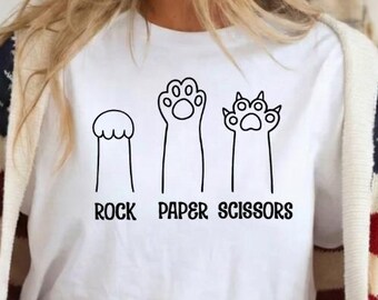 Felpa divertente con zampa di gatto: felpa girocollo unisex con scritta "Sasso, carta, forbici", regalo carino per la mamma di un gatto, regalo di compleanno per gli amanti dei gatti, maglietta retrò unisex