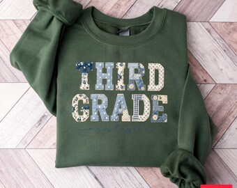 Teacher Shirt, Third Grade Teacher T-Shirt, Personalized Name Tee, Patchwork Quilt Letters, Back to School Gift