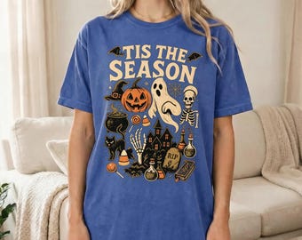 Halloween Shirt, Spooky Season T-Shirt, Tis The Season Tee, Retro Vintage Distressed, Witchy Fall Graphic, Halloween Party Gift
