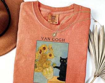 Funny Black Cat Shirt, Van Gogh Sunflowers Art Tee, Comfort Colors® Cat, Mom Gift, Museum Aesthetic Top, Art History Lover, Parody Shirt