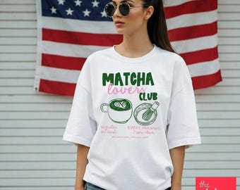 Maglietta Comfort Colors® Matcha Lovers Club I Maglietta oversize, Maglietta grafica con estetica da caffè, Graziosa maglietta con tè verde, regalo per donna