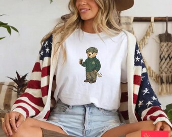 Retro Irish Teddy Bear Graphic Tee, Retro Irish 90s Baby Tee, Womens St Pattys Day Shirt, Lucky Girl Irish Shirt, Shamrock Bar Crawl Shirts