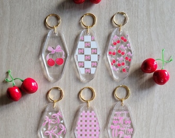 Clear Motel Keychain with Gold Key Ring