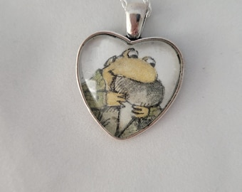 Vintage Book Page Frog and Toad Pendant Necklace