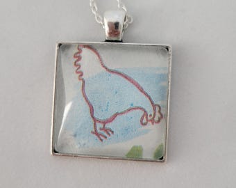 Vintage Book Page Chicken/Hen Pendant Necklace