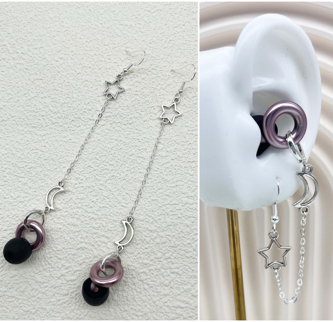 S925 Silver Needle Round Earbuds Star and Moon Earrings, Earbuds