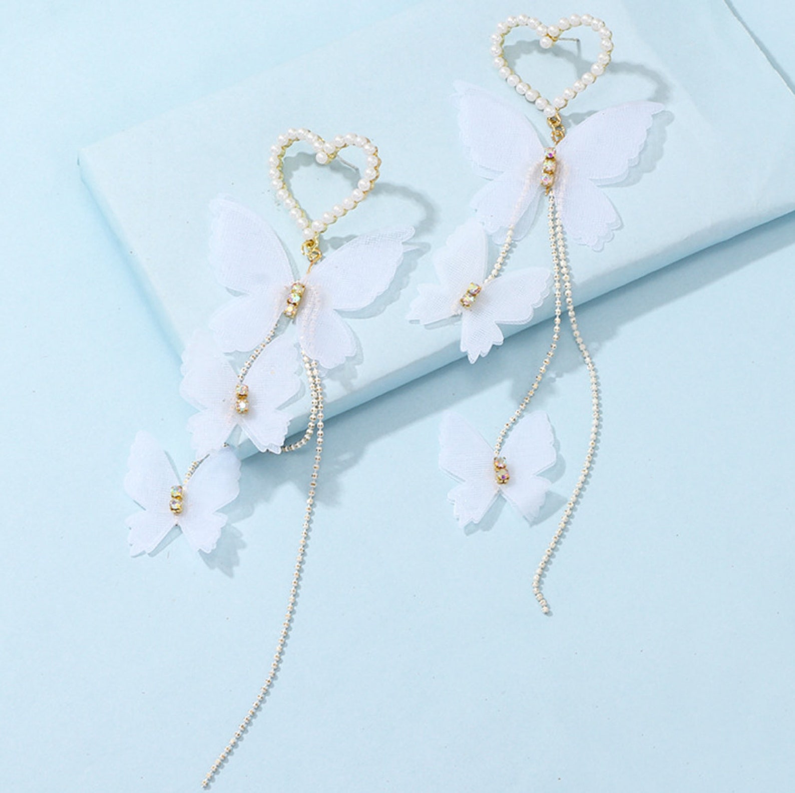Butterfly earrings white butterfly earrings pearl love Etsy