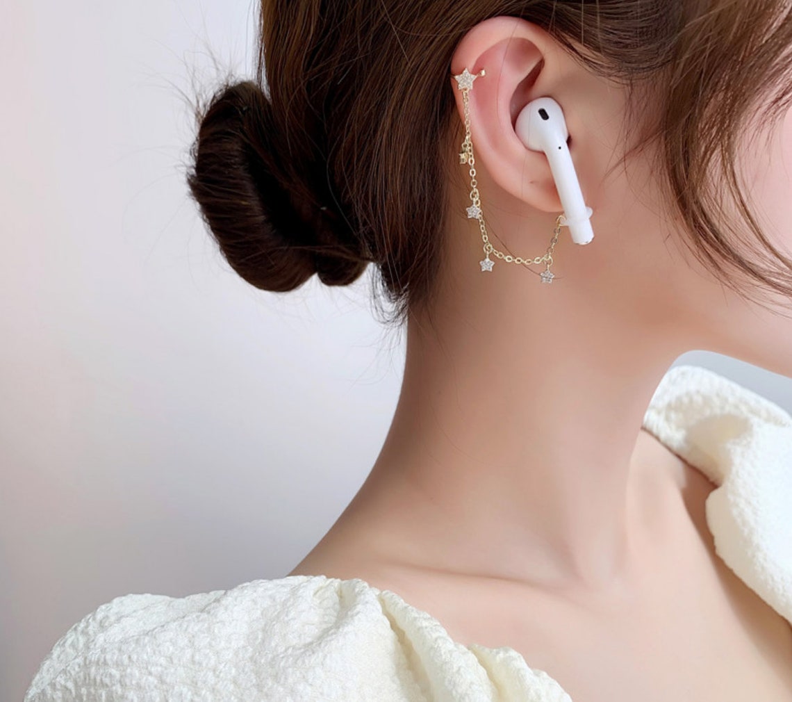 AirPod vertical earrings nonperforated golden star antilost Etsy