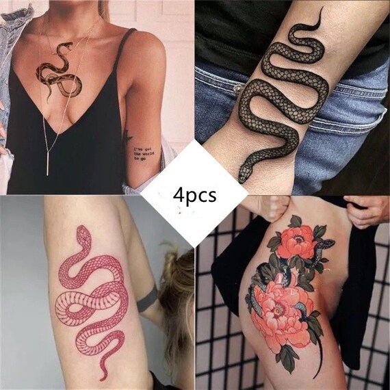 Temporary Tattoo Temporary Snake Tattoo Black Snake Tattoo Etsy Uk