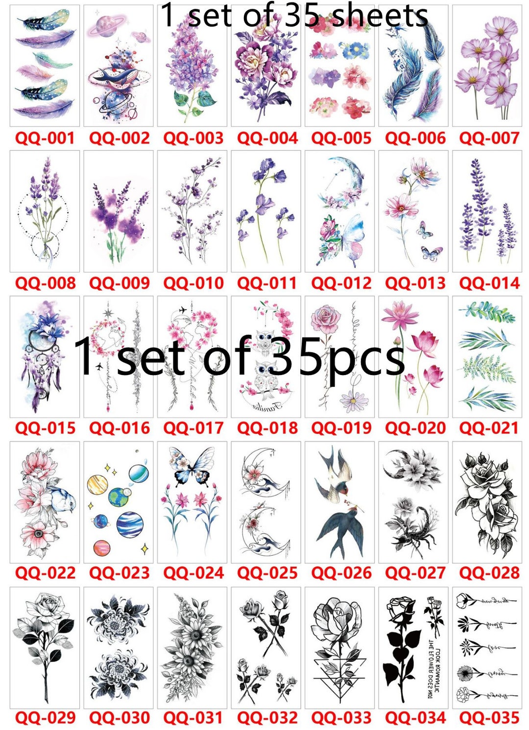 1 Set of 35 Temporary Flower Tattoos/pink Cherry Blossom Temporary