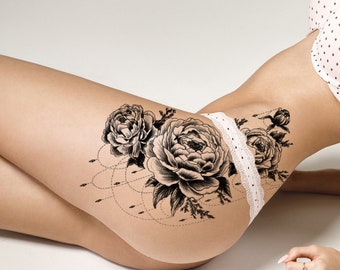 Floral Sexy Temporary Tattoo for Hip Thigh and and Side of  Etsy