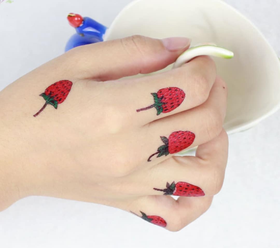 2pcs Strawberry Temporary Tattoo, Temporary Fruit Tattoo, Fake Tattoo