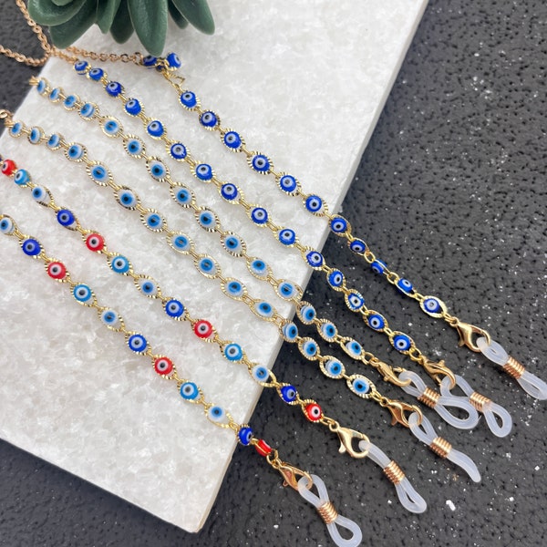 Blue Demon Eye Glasses Chain/Mask Chain/Turkish Glasses Chain/Copper Glasses Chain/Evil Eye Glasses Chain/Gold/Silver