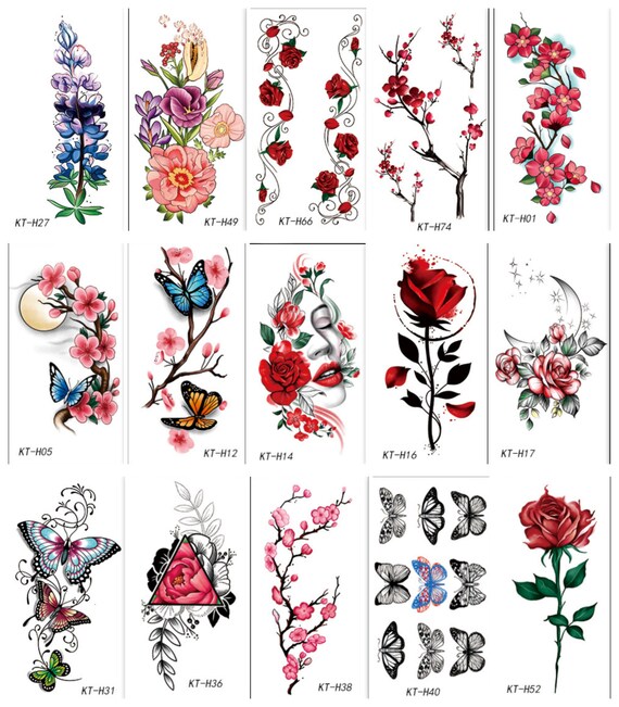 1 Set of 15 Temporary Flower Tattoos / Pink Cherry Blossom Etsy