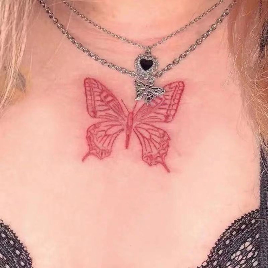 Red Butterfly Tattoo Chest Tattoo Sexy Chest Tattoo - Etsy Finland