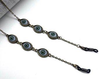 Devil's Eye Glasses Chain, Glasses Chain, Evil Eyes Glasses Chain, Terrible Green Eyes Glasses Chain