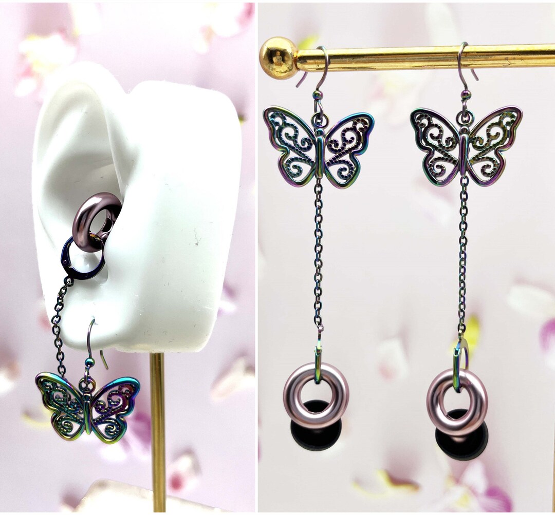 Butterfly Pendant Earrings for Circular Earplugs Earplug Etsy