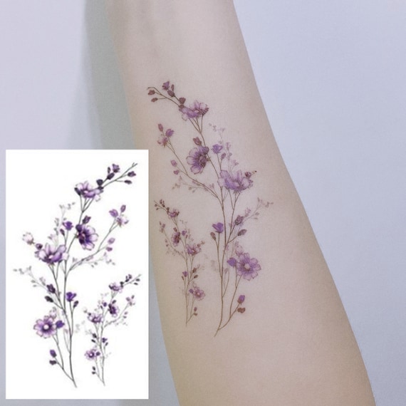 2 Temporary Flower Tattoos/purple Flower Tattoos/lavender - Etsy Norway