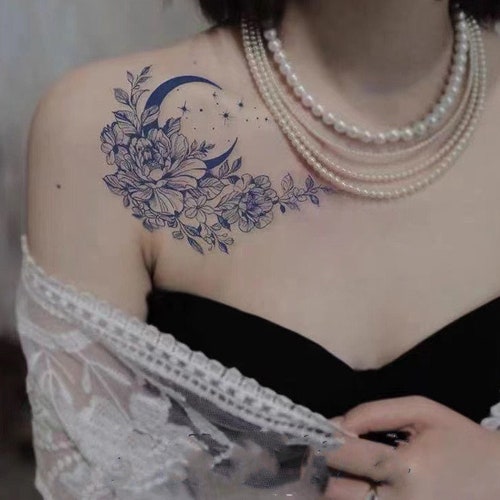Moon Stars and Flowers Temporary Tattoo Flower Temporary - Etsy Moon Stars and Flowers Temporary Tattoo Flower Temporary - Etsy