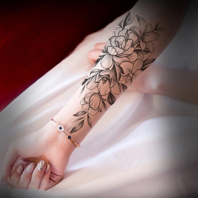 Temporary Large Flower Tattoo Vintage Flower Temporary Etsy