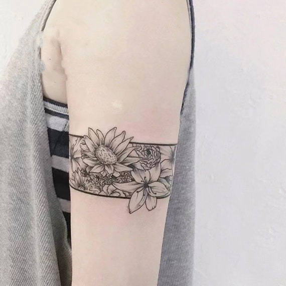 Temporary Black Armband Tattoo Flower Armband Tattoo - Etsy Temporary Black Armband Tattoo Flower Armband Tattoo - Etsy