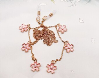 Pink Cherry Blossom Pendant Glasses Chain/Sakura Glasses Chain/Flower Pendant Glasses Chain/Gold