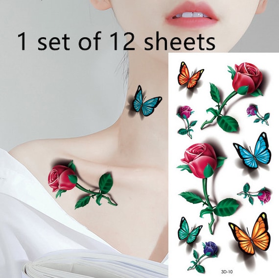 Buy 1 Set of 12 Temporary Flower Tattoos 3D Butterfly Tattoos Online in India - Etsy Buy 1 Set of 12 Temporary Flower Tattoos 3D Butterfly Tattoos Online in India - Etsy