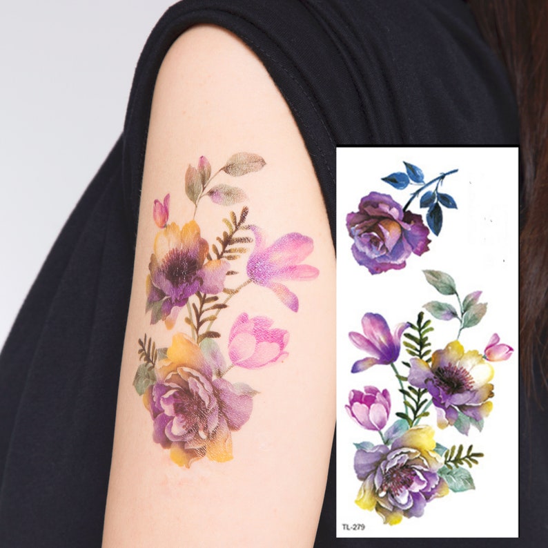 Temporary Flower Tattoo/colorful Temporary Tattoo/retro Etsy