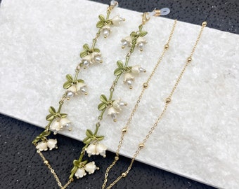 chaîne à lunettes vintage fleur de muguet/chaîne à lunettes fleur/bracelet AirPods/cadeau pour elle