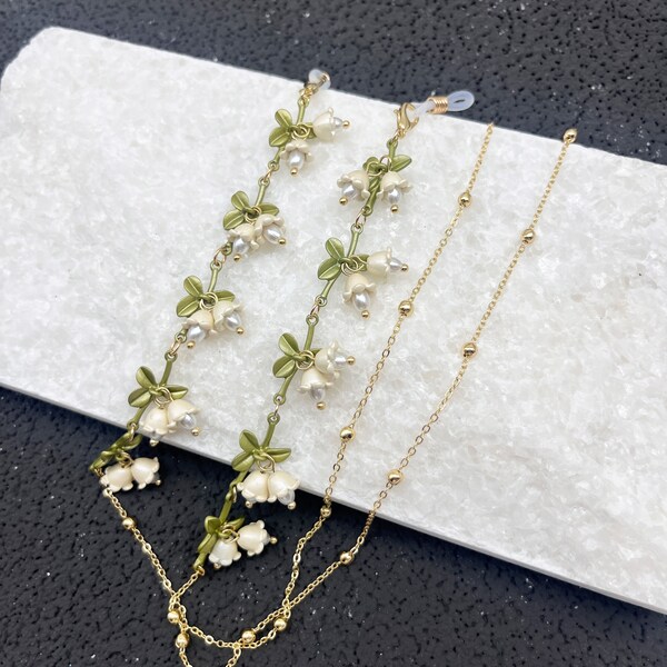 Vintage lelietje-van-dalen bloemglazen ketting/bloemglazen ketting/AirPods riem/cadeau voor haar