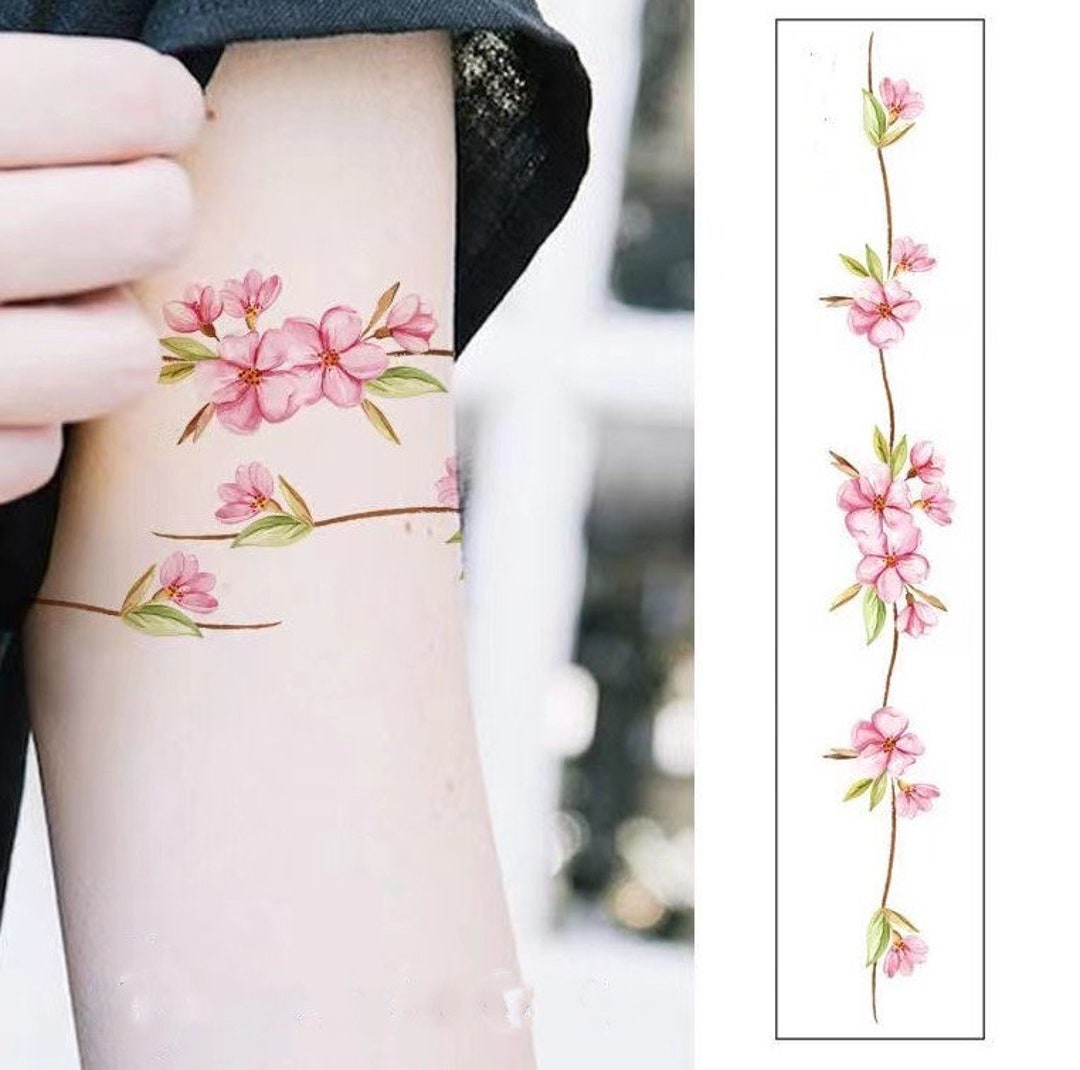 3 Temporary Flower Tattoos Pink Sakura Bracelet Tattoos Leg - Etsy Israel