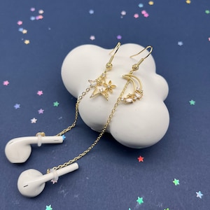 s925 Silver Needle Star Moon Pendant AirPods Anti-Lost Asymmetric Stud Earrings/AirPods Anti-Lost Chain/AirPods Accessories/AirPods Strap