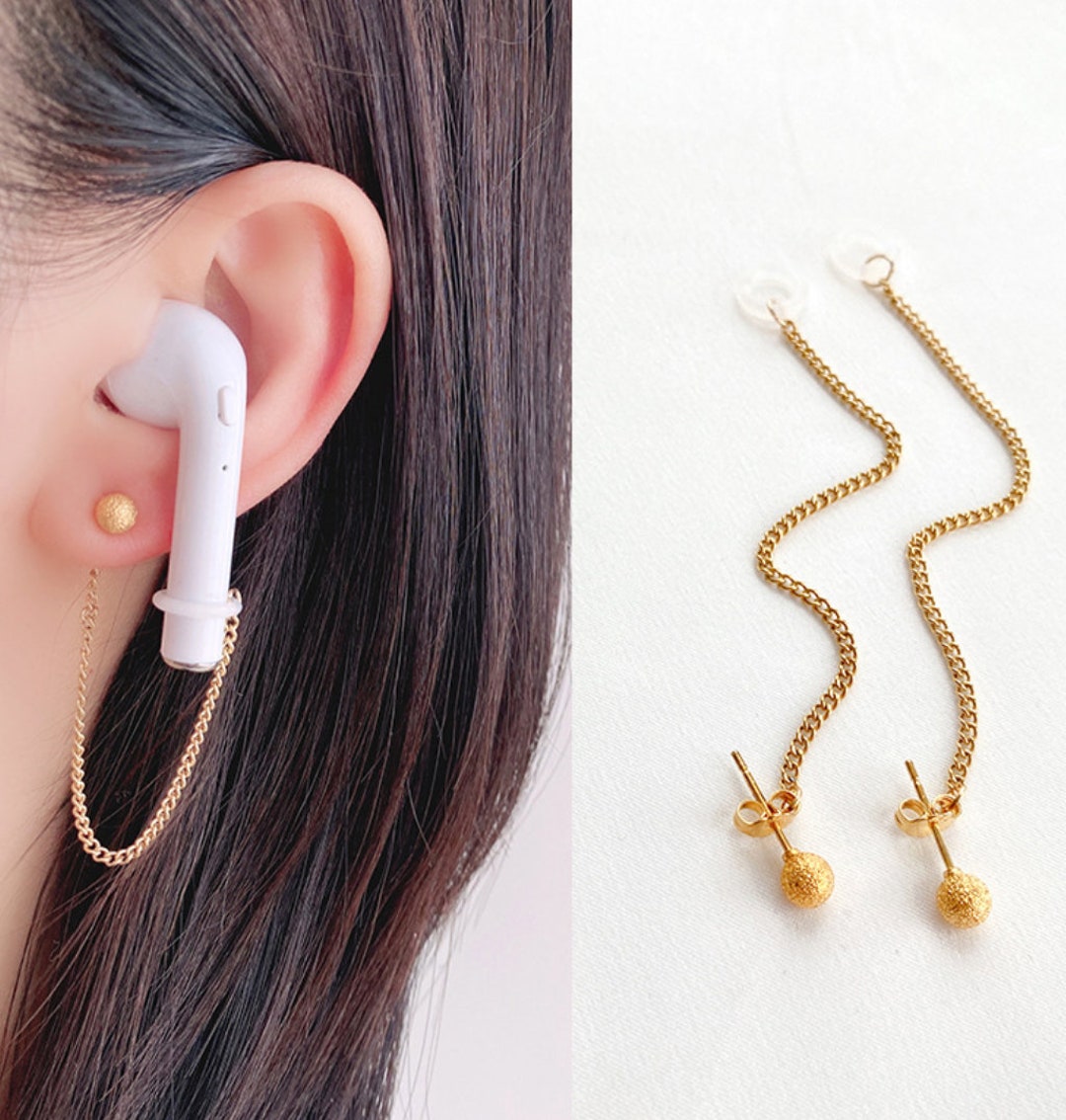Airpod Vertical Earrings Antilost Simple Gold Airpod Earpod Etsy